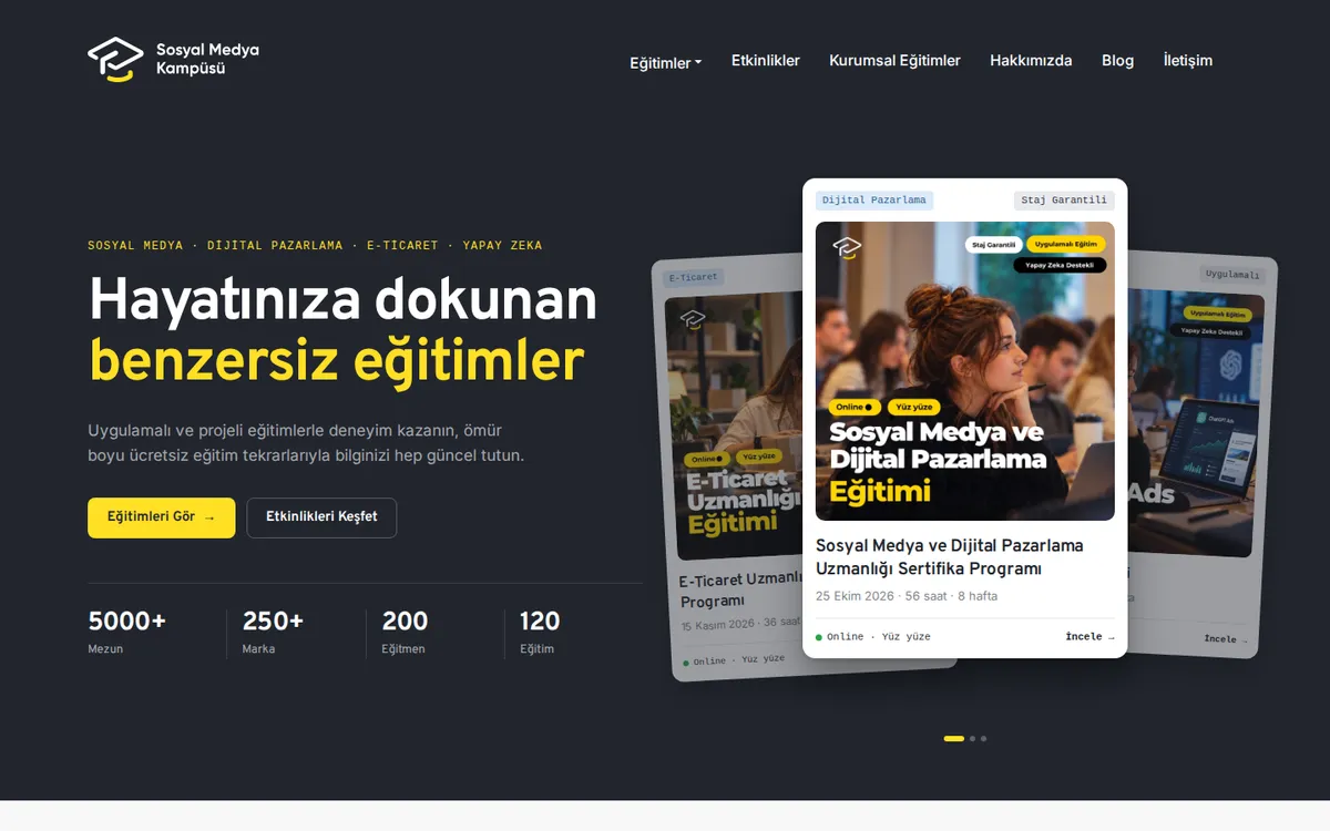 sosyalmedyakampusu.com ana sayfa ekran görüntüsü